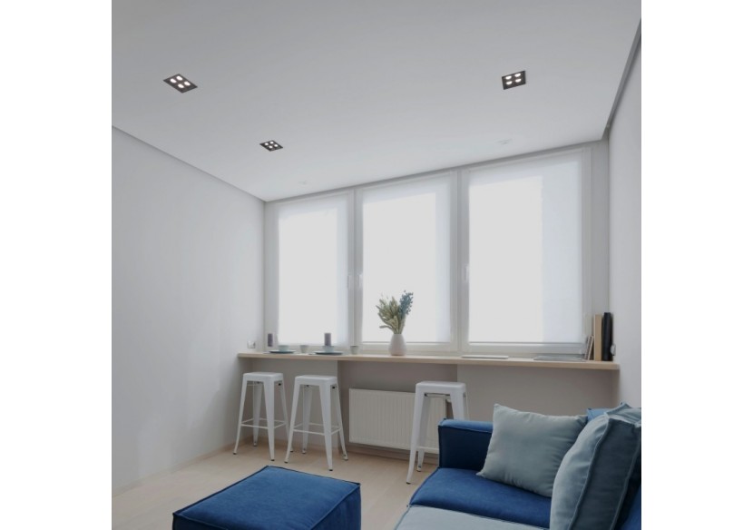 Spot LED encastrable carré 8W-4 lumières-UGR18-IRC90-Puce OSRAM-Noir - B1217-8W-N-BN - Barcelona LED