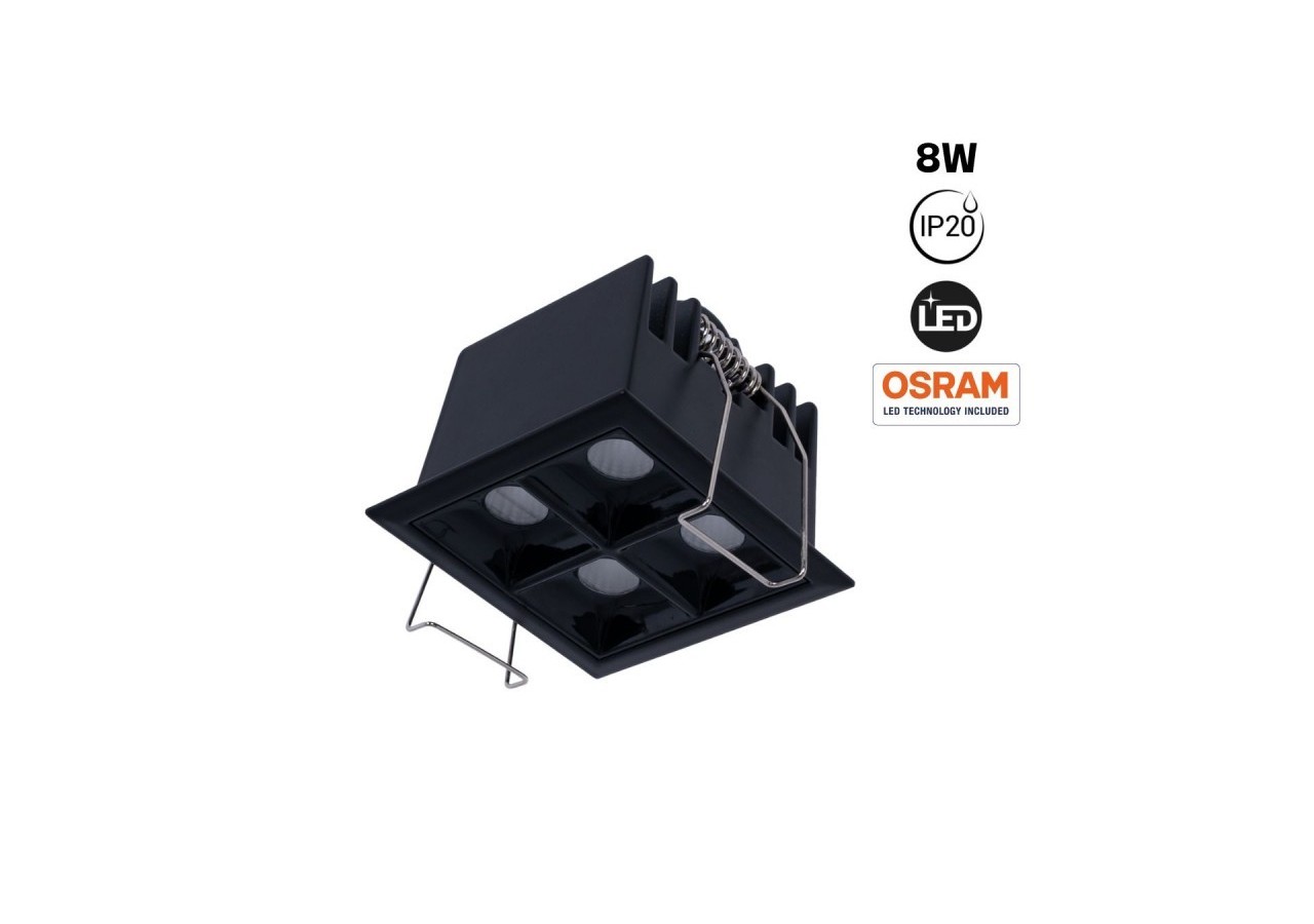 Spot LED encastrable carré 8W-4 lumières-UGR18-IRC90-Puce OSRAM-Noir - B1217-8W-N-BN - Barcelona LED