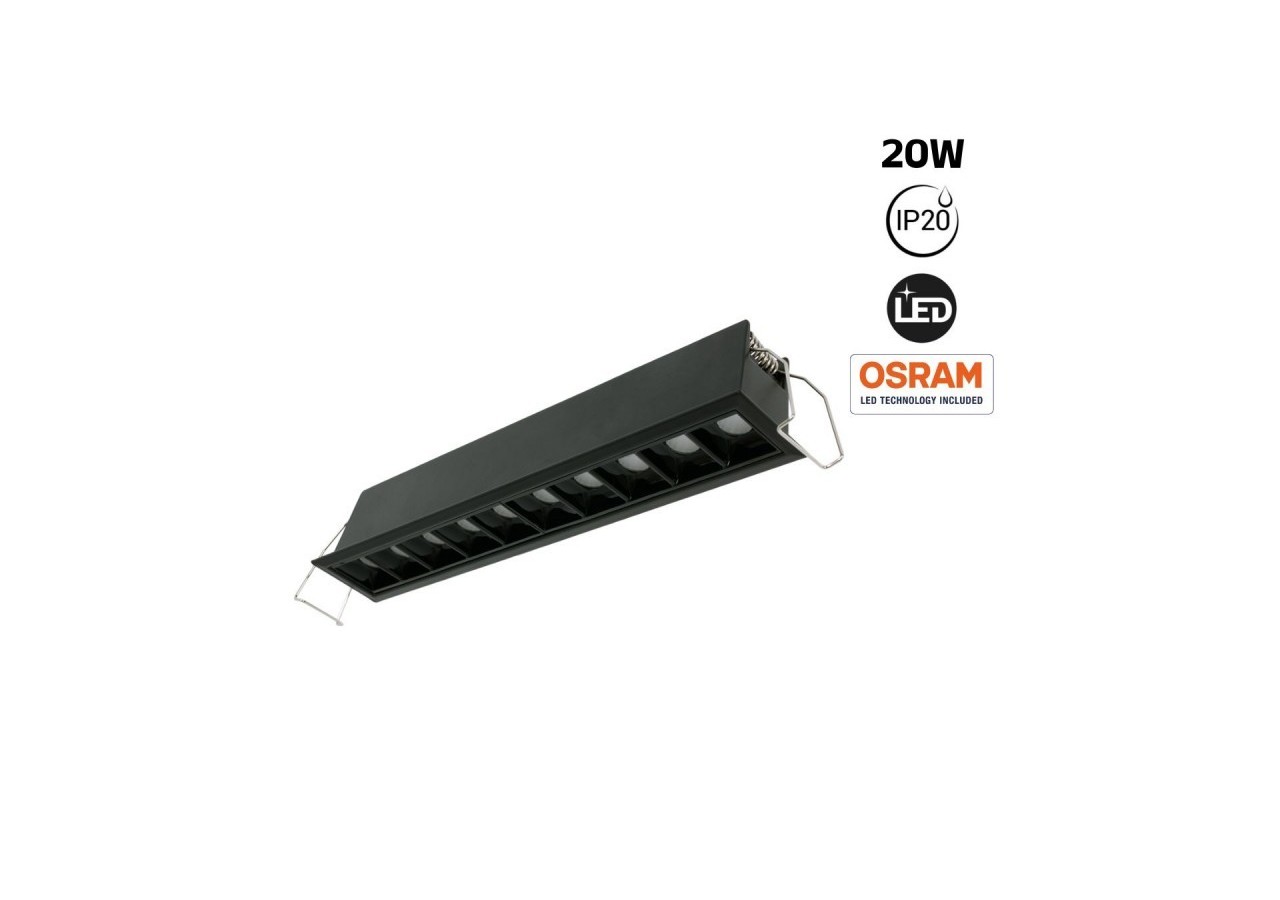 Spot linéaire LED encastré 20W-UGR18-IRC90-Puce OSRAM-Noir - B1218-20W-N-BN - Barcelona LED