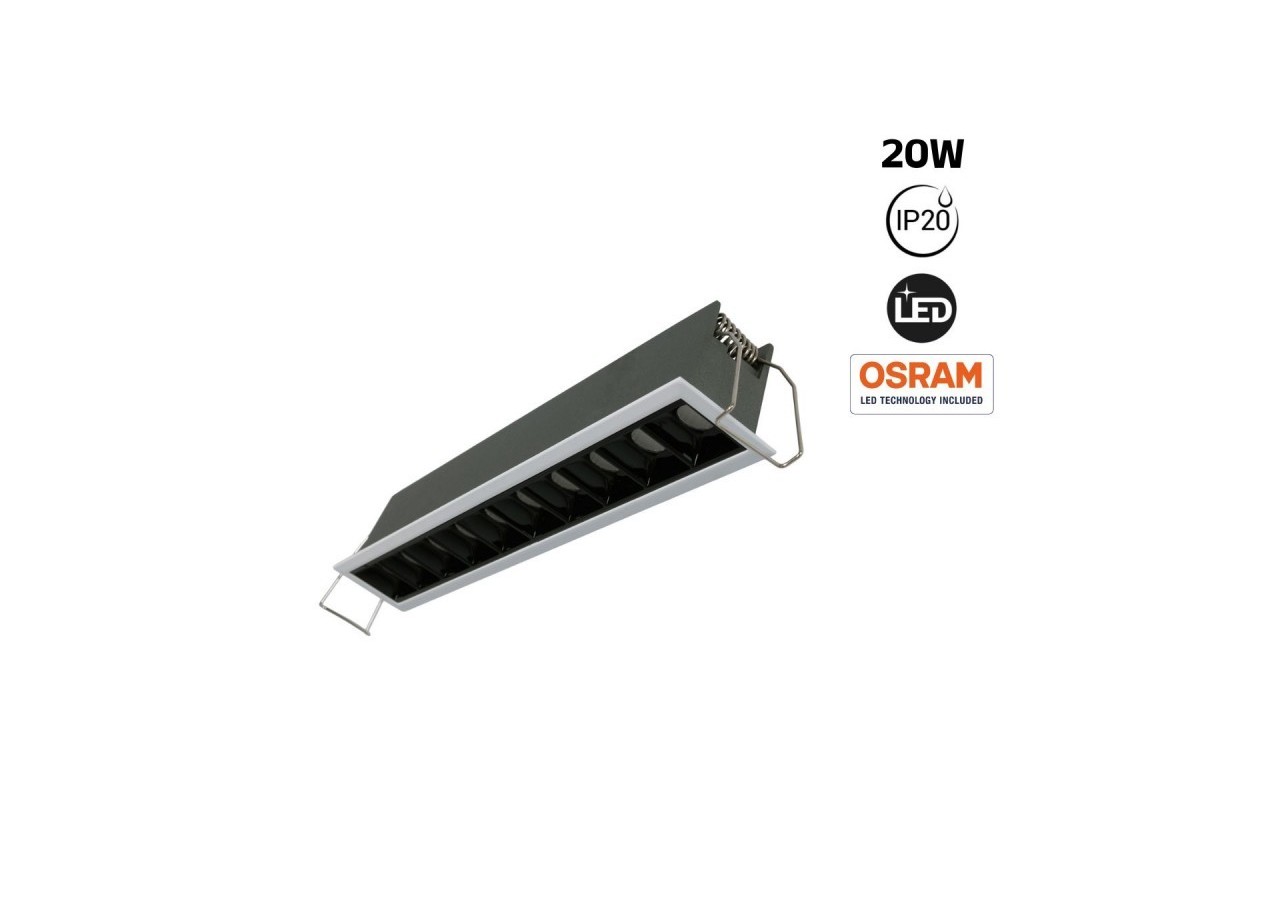 Spot linéaire LED encastré 20W-UGR18-IRC90-Puce OSRAM-Blanc - B1218-20W-B-BN - Barcelona LED