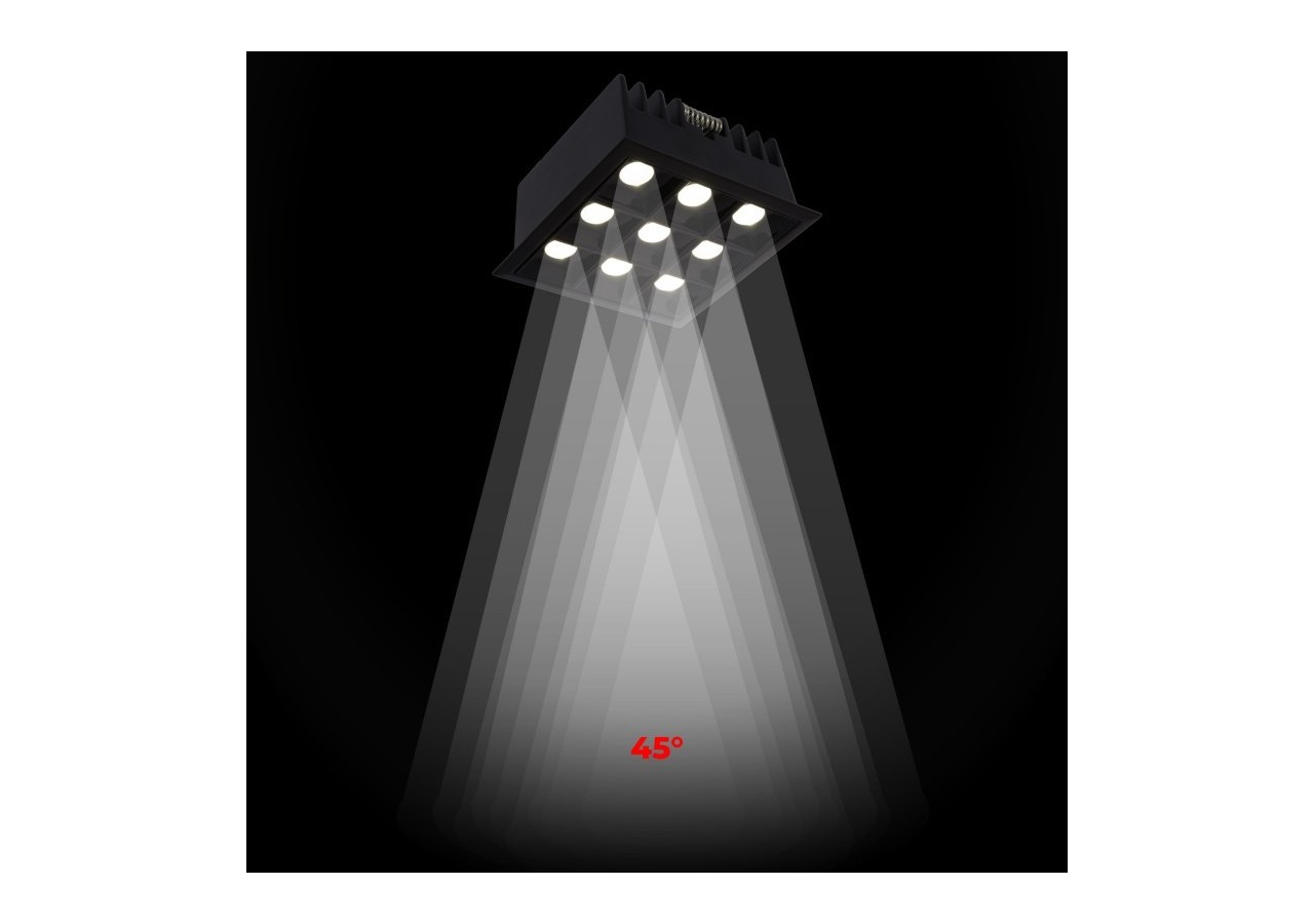 Spot LED encastrable carré 18W-9 lumières-UGR18-IRC90-Puce OSRAM-Noir - B1217-18W-N-BN - Barcelona LED