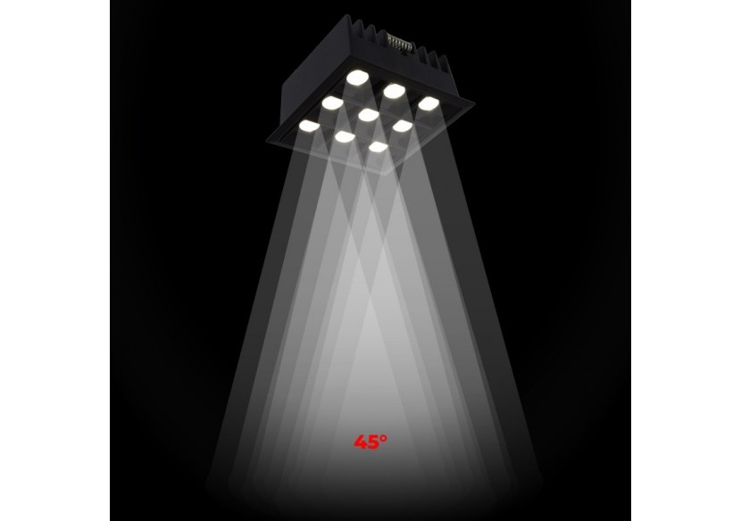 Spot LED encastrable carré 18W-9 lumières-UGR18-IRC90-Puce OSRAM-Noir - B1217-18W-N-BN - Barcelona LED