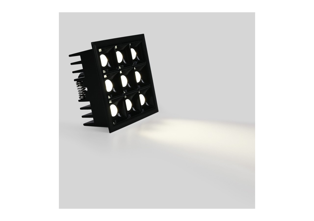 Spot LED encastrable carré 18W-9 lumières-UGR18-IRC90-Puce OSRAM-Noir - B1217-18W-N-BN - Barcelona LED