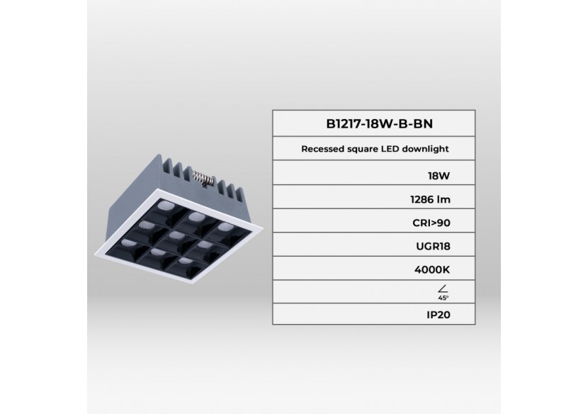 Spot LED encastrable carré 18W-9 lumières-UGR18-IRC90-Puce OSRAM-Blanc - B1217-18W-B-BN - Barcelona LED