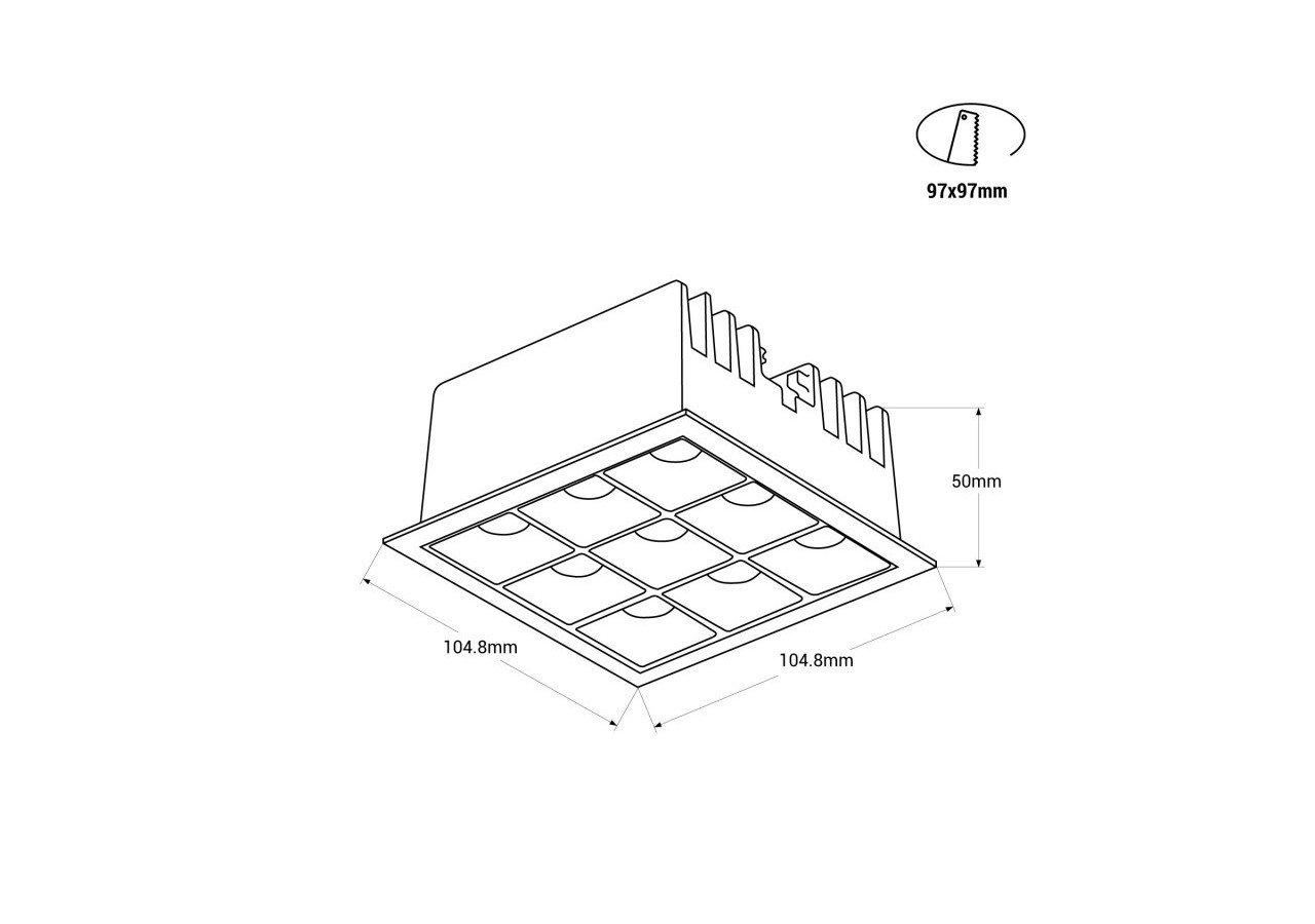Spot LED encastrable carré 18W-9 lumières-UGR18-IRC90-Puce OSRAM-Blanc - B1217-18W-B-BN - Barcelona LED