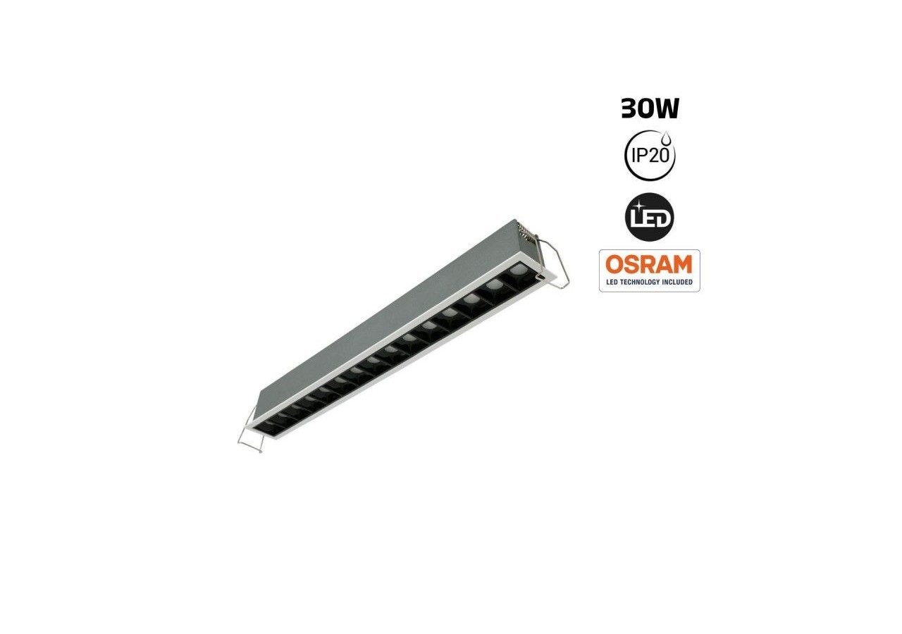 Spot linéaire LED encastré 30W-UGR18-IRC90-Puce OSRAM-4000K-Blanc - B1218-30W-B-BN - Barcelona LED