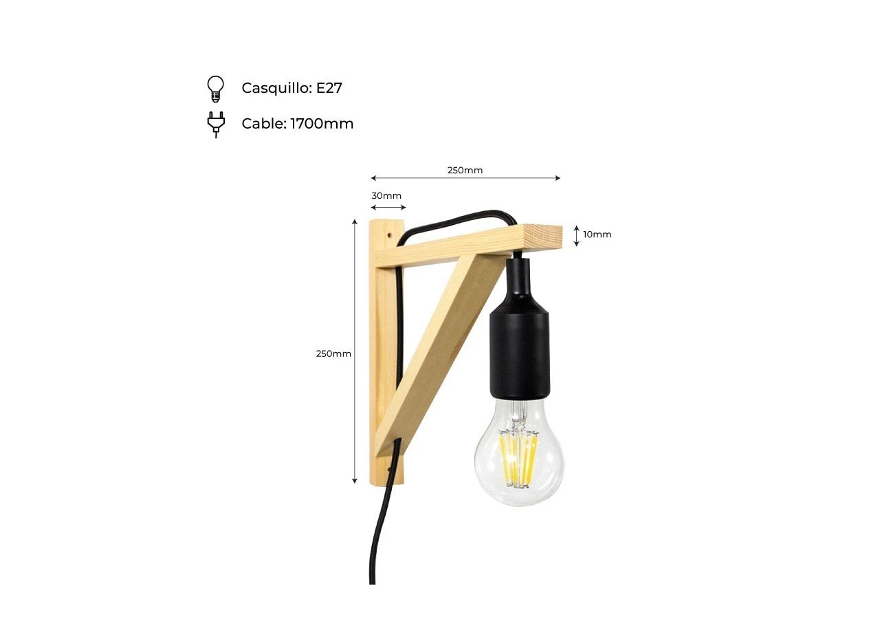 Applique scandinave murale "YOJO"-Cadre en bois et suspension en silicone - LN123-N - Barcelona LED