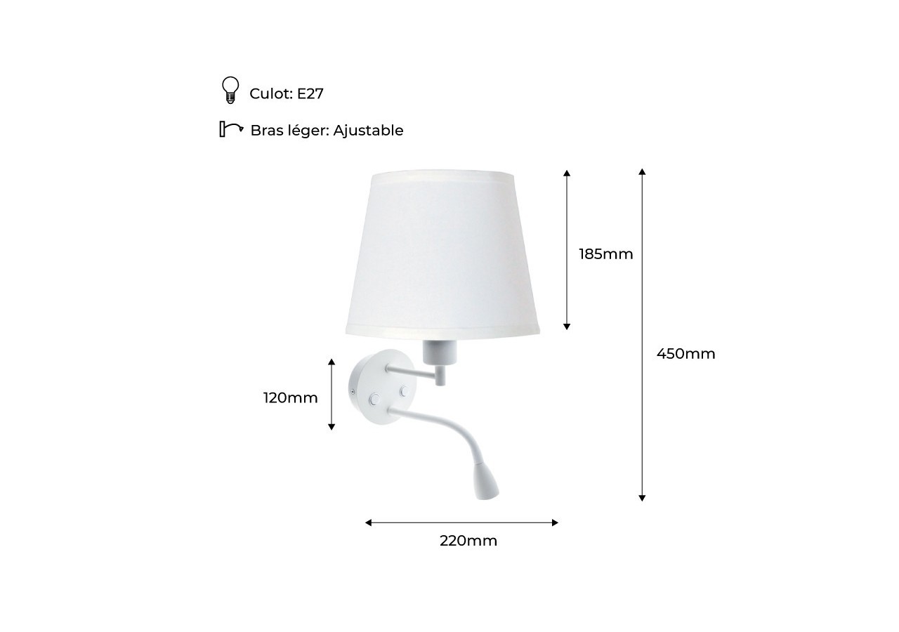 Applique murale "PAIR" E27 avec liseuse LED 3W - L3022-B - Barcelona LED