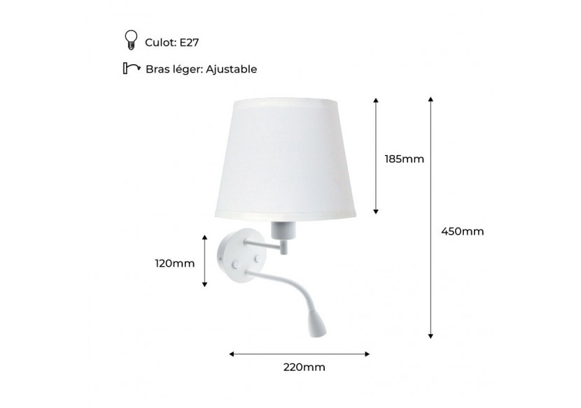 Applique murale "PAIR" E27 avec liseuse LED 3W - L3022-B - Barcelona LED